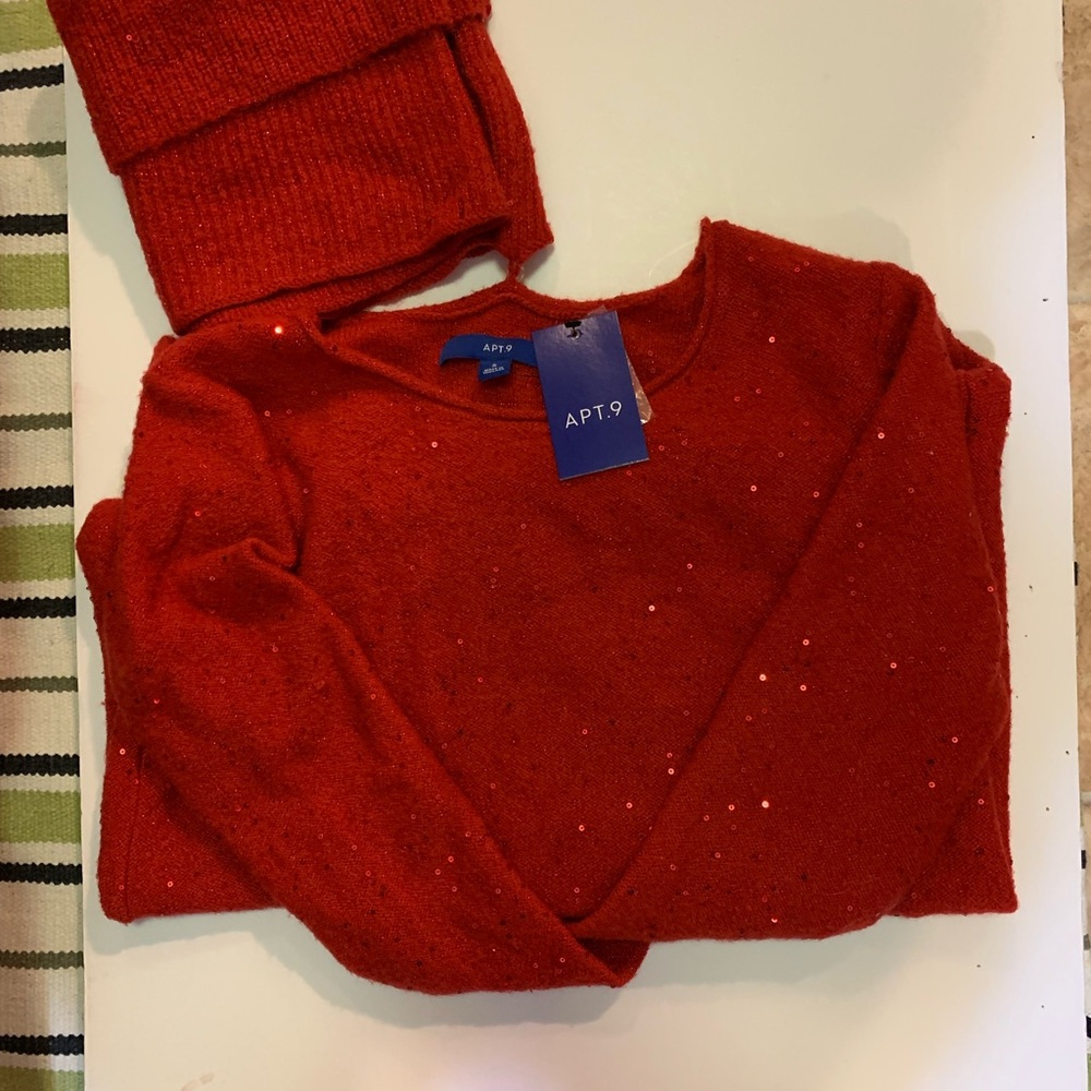 Festive Red Sequin Sparkle Tunic Sweater Apt. 9 NWT Size S